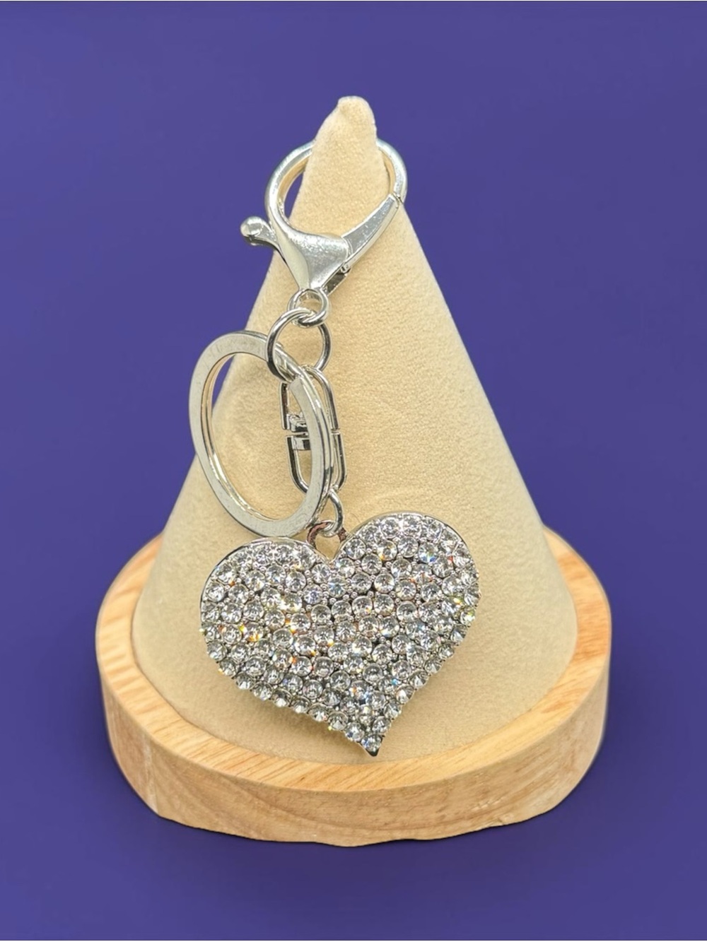 🏷️‼️5/$25🏷️‼️🩶Silver-Tone Crystal Heart Keychain/Bag Charm /NIP🩶